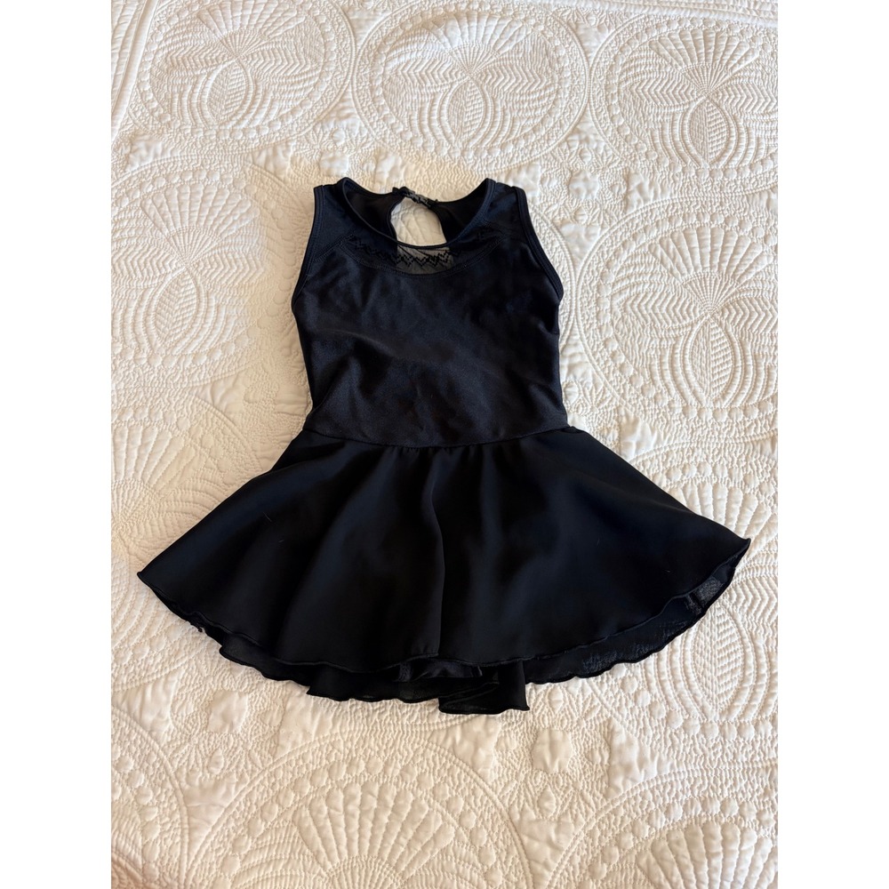 Danz N Motion Little Girls Black Dance Leotard Skirt Mesh Detail Open Back - Picture 2 of 11